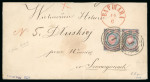 Stamp of Poland 1860 First issue, 10k blue and rose, envelope franked with two singles 