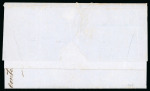 Stamp of Argentina 1858 entire from Buenos Ayres to Rosario, handstamped with large blue oval negative cachet