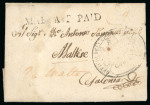 Stamp of Malta 1827 (Feb 15) entire sent to Cefalonia with scarce "MALTA * P PAID" straight-line hs