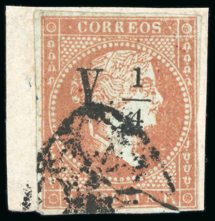 Stamp of Cuba 1855, 1/4r on 2r orange-red, type II, on piece