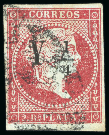 Stamp of Cuba 1855, 1/4r on 2r carmine, type II, good to very large