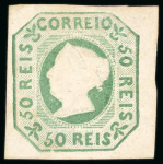 Stamp of Portugal 1853, First issue, 50rr deep yellow-green embossed,
