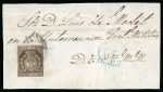 Stamp of Spain 1853, 1cu bronze, fine to good margins, tied to front
