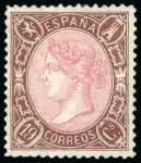Stamp of Spain 1851 6cu unused and used strip of 5, 6r Sperati forgery,