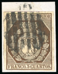 Stamp of Spain 1853, 3cu golden bronze used