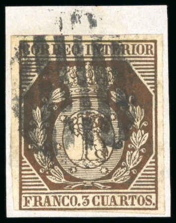 Stamp of Spain 1853, 3cu golden bronze used