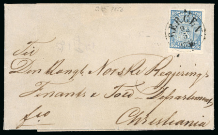Stamp of Norway 1856, 4s blue, large to very large margins, very strong