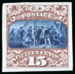 Stamp of United States » 1869 Pictoral Issue 1870, Landing of Columbus, 15c brown and blue, imperforate