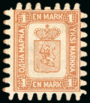 Stamp of Finland 1867, Three examples of the 1m yellow-brown type III,