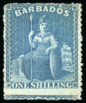 Stamp of Barbados 1861-70 Britannia, 1s blue error of colour