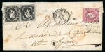 Stamp of Italian States » Sardinia 1851, 5c black large margined pair and 40c rose, on cover to France