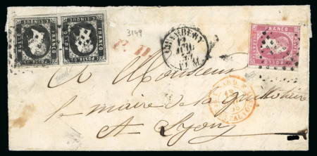 Stamp of Italian States » Sardinia 1851, 5c black large margined pair and 40c rose, on cover to France