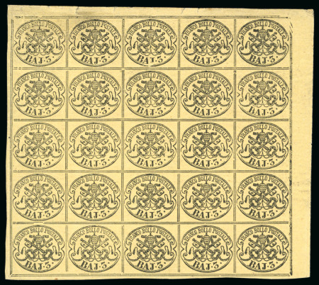 Stamp of Italian States » Papal States 1852, 3b yellow-chrome, complete pane of 25 