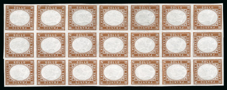 Stamp of Italian States » Sardinia 1861, 3L dark copper, thin paper, second printing, vertical block of 21