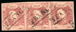 Stamp of Netherlands Colonies » Netherlands Indies 1864, 10c lake imperforate, strip of three, touching