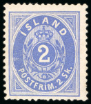 Stamp of Iceland 1873-76, Group incl. 1873 proofs of the 2sk to 8sk, 1872 2sk unused