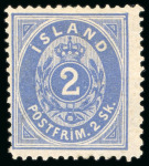Stamp of Iceland 1873-76, Group incl. 1873 proofs of the 2sk to 8sk, 1872 2sk unused