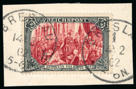 Stamp of Germany 1900, 5m green-black and brownish-carmine, type III,