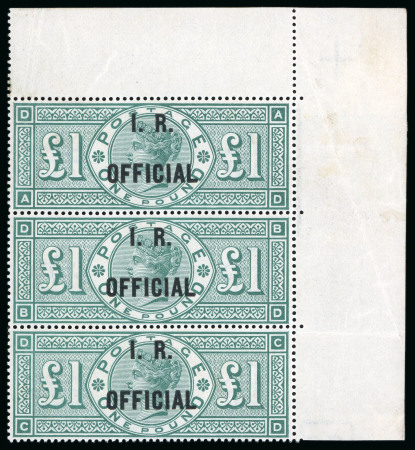 Stamp of Great Britain » Officials Inland Revenue:1892 £1 green I.R. Official, a wonderfully