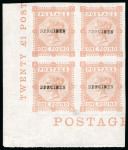 Stamp of Great Britain » 1855-1900 Surface Printed » 1867-83 High Values 1878 £1 colour trial marginal inscription block of