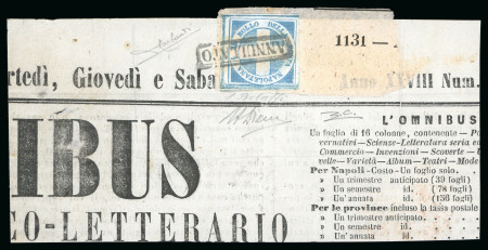 Stamp of Italian States » Naples 1860, 1/2t blue "Crocetta" on part newspaper