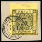 Stamp of German States » Baden 1851, 3kr black on yellow, an extraordinary example with huge margins