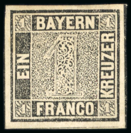 Stamp of German States » Bavaria 1849, 1kr black, a well margined and fresh example mint