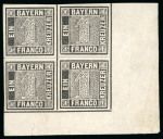 Stamp of German States » Bavaria 1849, 1kr black, a delightful corner block of four unused