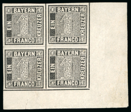 Stamp of German States » Bavaria 1849, 1kr black, a delightful corner block of four unused