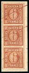Stamp of German States » Bavaria 1850, 6kr brown-orange, plate III, vertical strip of