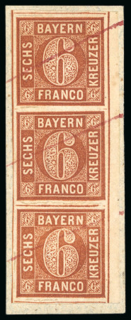 Stamp of German States » Bavaria 1850, 6kr brown-orange, plate III, vertical strip of
