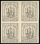 Stamp of German States » Hamburg 1859, 1/2s black, block of four, mint block of four
