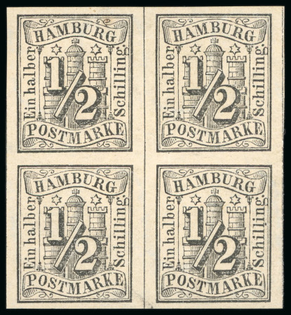 Stamp of German States » Hamburg 1859, 1/2s black, block of four, mint block of four