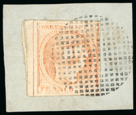 Stamp of Philippines 1854, 5cu orange, a gorgeous example on piece