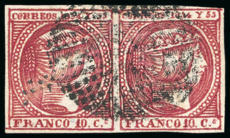 Stamp of Philippines 1854, 10cu carmine, used pair