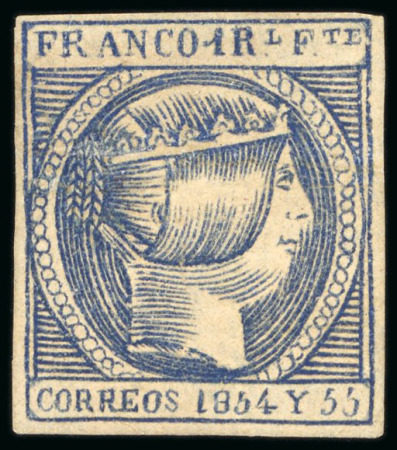 Stamp of Philippines 1854, 1r dark blue, a well margined unused example