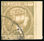 Stamp of Philippines 1854, 2r green olive, a right sheet margin example used