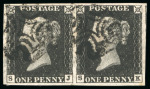 Stamp of Great Britain » 1840 1d Black and 1d Red plates 1a to 11 1840 1d. black, SJ-SK, Pl. 4, horizontal pair, large