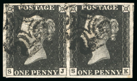 Stamp of Great Britain » 1840 1d Black and 1d Red plates 1a to 11 1840 1d. black, SJ-SK, Pl. 4, horizontal pair, large