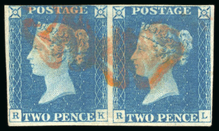 Stamp of Great Britain » 1840 2d Blue (ordered by plate number) 1840 2d blue pl.1 RK-RL horizontal pair used