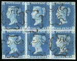Stamp of Great Britain » 1840 2d Blue (ordered by plate number) 1840 2d. blue, RD-SF horizontal block of six, Pl. 2,