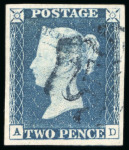 Stamp of Great Britain » 1840 2d Blue (ordered by plate number) 1840 2d. blue, AD, Pl. 1, good to very large margins