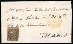Stamp of Spain 1853, 1cu bronze, good margins to large margins, tied to 1854 entire sent internally in Madrid