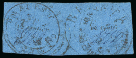 Stamp of British Guiana » 1850 Cotton-Reels (SG 1-8) 1850 12c blue cotton reel (type B and A) medium wove paper, horizontal pair,