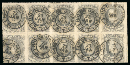 Stamp of Brazil » 1866-83 Dom Pedro » 1877-78 Roulette "White Beard" Issue 1878, 1,000r grey slate, the finest block of ten used
