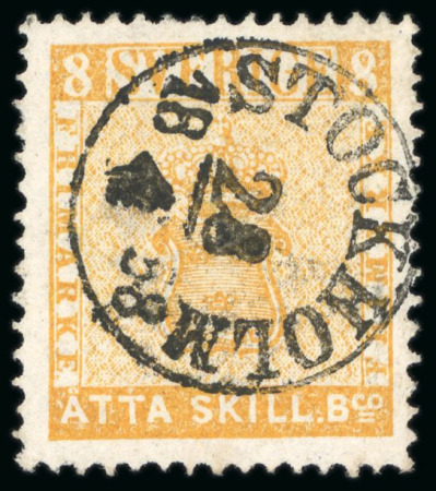 Stamp of Sweden 1855, 8sk orange, well centered allowing for good to large margins, strong orange colour