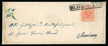 Stamp of Italian States » Lombardy Venetia 1850, 15c red type III, good to very large margins