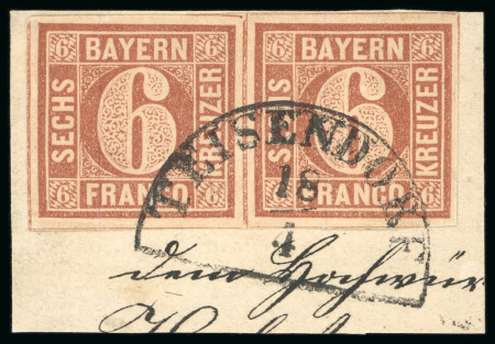 Stamp of German States » Bavaria 1849, 6kr brown, type I, horizontal pair, wide margins
