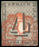 Stamp of Switzerland / Schweiz » Kantonalmarken » Zürich 1843, 4 Rp. schwarz mit waagrechten Untergrundslinien, Type V