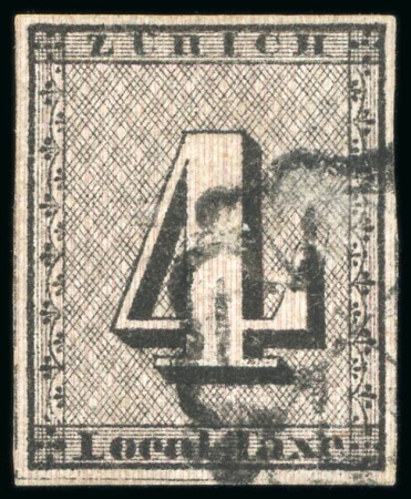 Stamp of Switzerland / Schweiz » Kantonalmarken » Zürich 1843, 4 Rp. schwarz, senkrechte Untergrundlinien, gestempelt